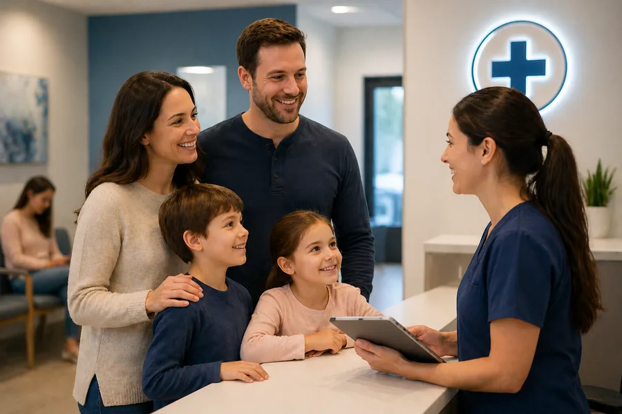 Family checking in at urgent care